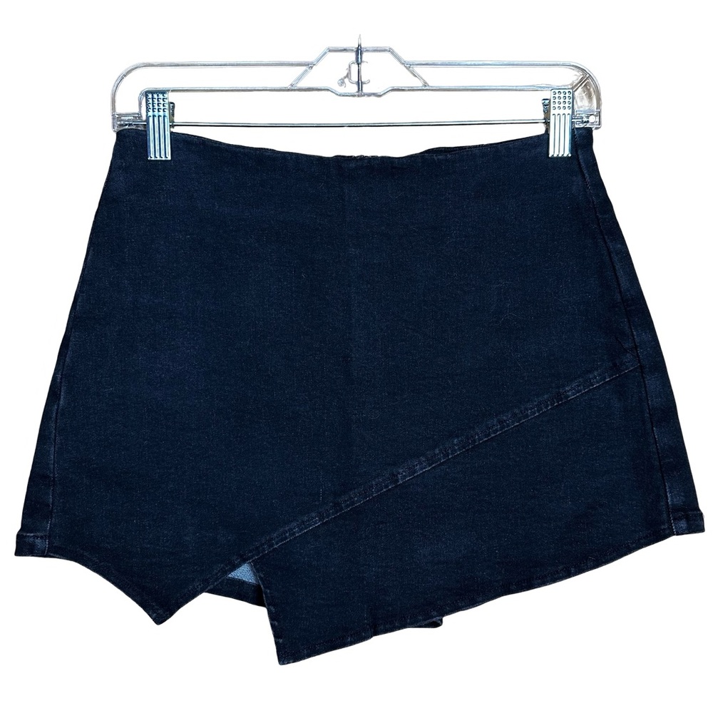 Le Lis Black Denim Asymmetrical Stretchy Cotton Blend Fall Mini Skort Small